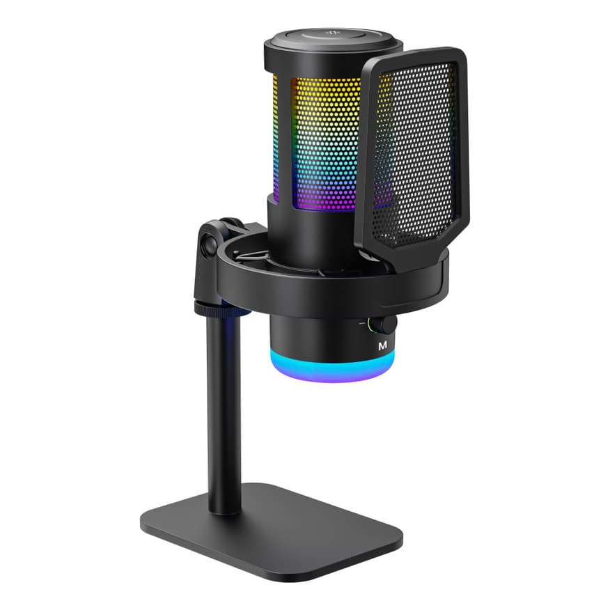 Microfone Condensador Rgb Gamer Redução De Ruído Cardioide