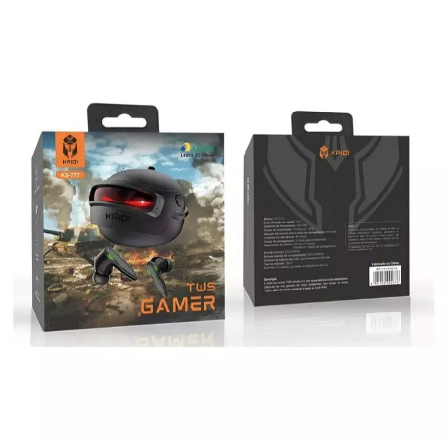 Fone De Ouvido Sem Fio Gamer Kaidi KD-777, Bluetooth 5.3 PRETO KAIDI Caixinha Capacete
