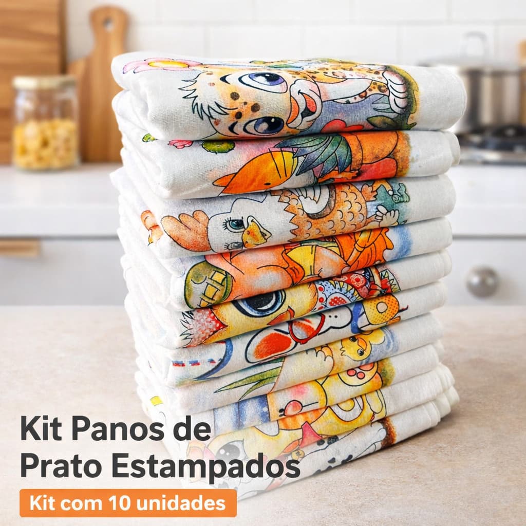 Pano De Prato Copa Estampado Grande Kit Com 5, 10, 15 e 20 Peças