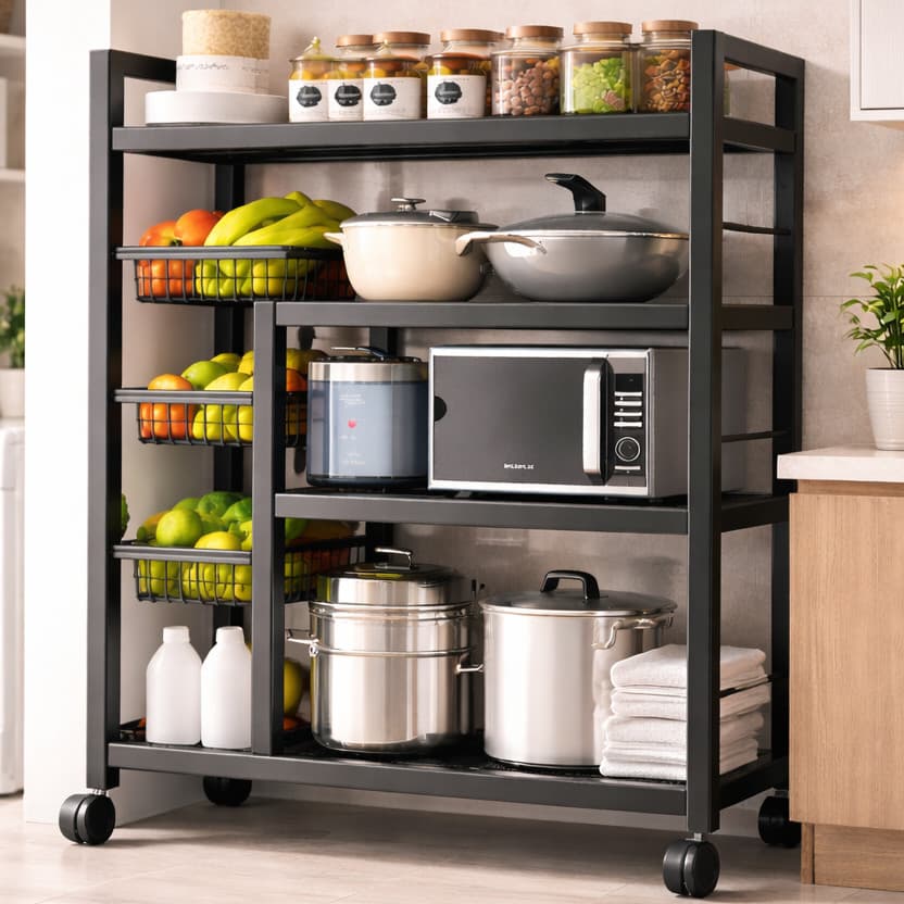 Prateleira Para Forno De Micro Ondas Multifuncional De Vegetais De Cozinha Chão Fruteira Rack De Armazenamento