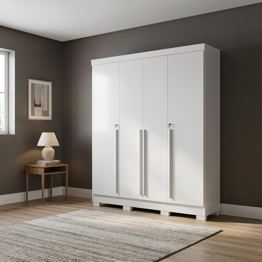 Guarda Roupa Roupeiro de Casal 4 Portas 3 Gavetas Branco