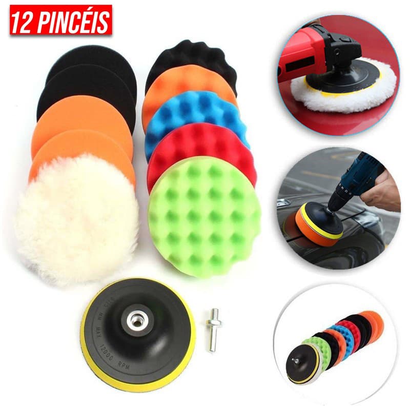 5/7/8/12 Peças Kit Boina de Polimento Automotivo M10/M14 3 Polegadas | Espuma e Lã para Furadeira