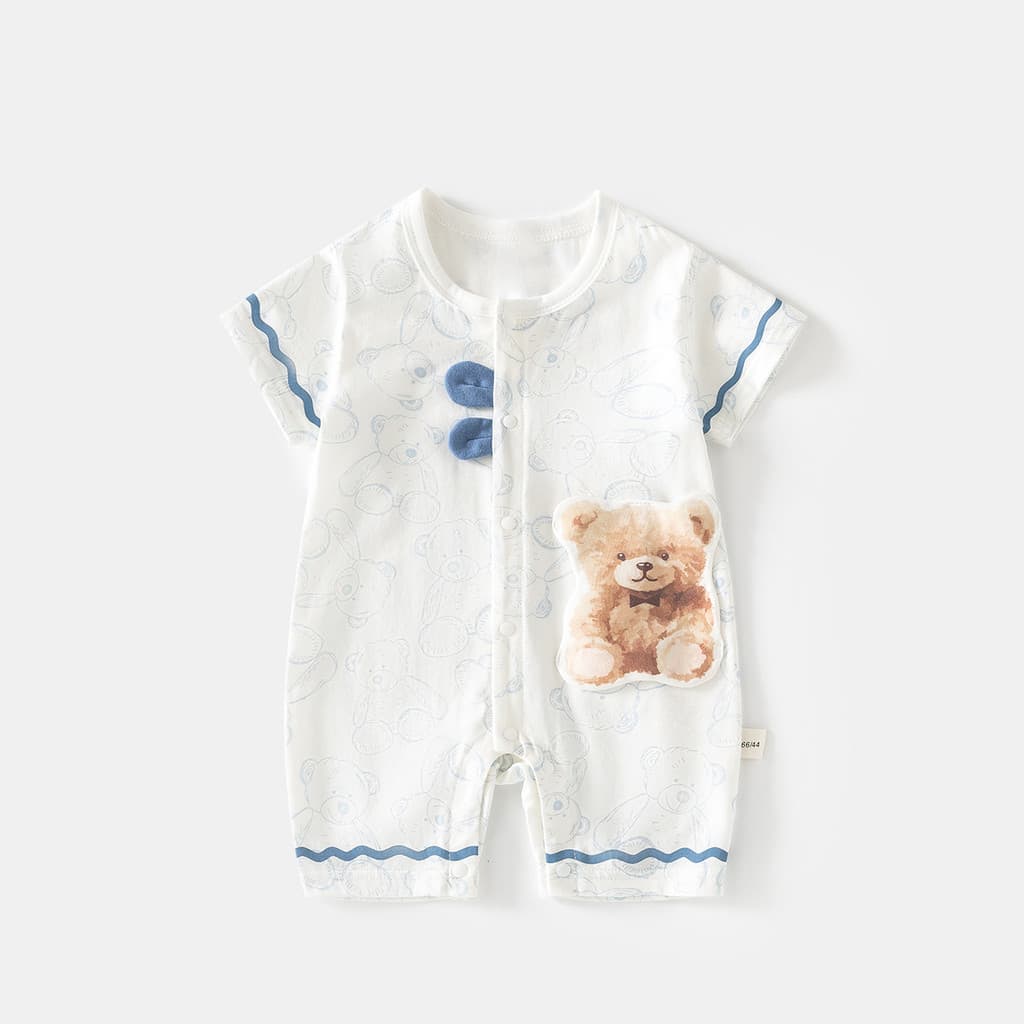 Bebê macacão de manga curta bebê verão gelo oxigênio algodão fino curto macacão bebê ar condicionado roupas macacão baba