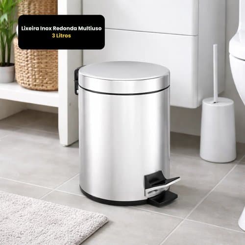 Lixeira Inox 3 Litros Pedal Balde Removivel Compacta Multiuso Cozinha Banheiro Escritório