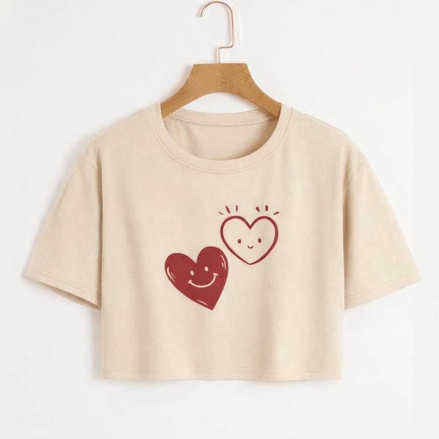 Cropped Coraação Smile Camiseta Blusinha Moda Feminina Manga Curta Baby Tee Fitness Academia Malha