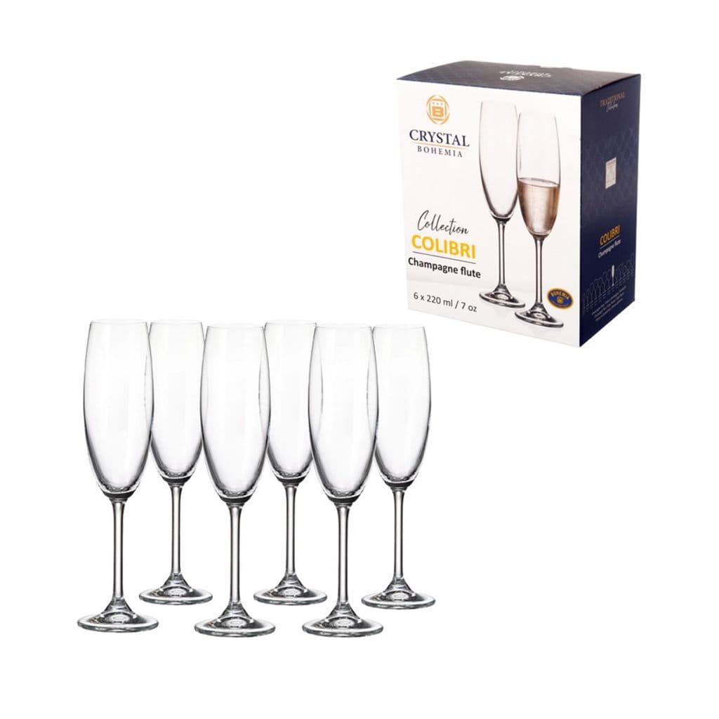 Jogo de 6 Taça Cristal de Champanhe Colibri 220ml - Bohemia
