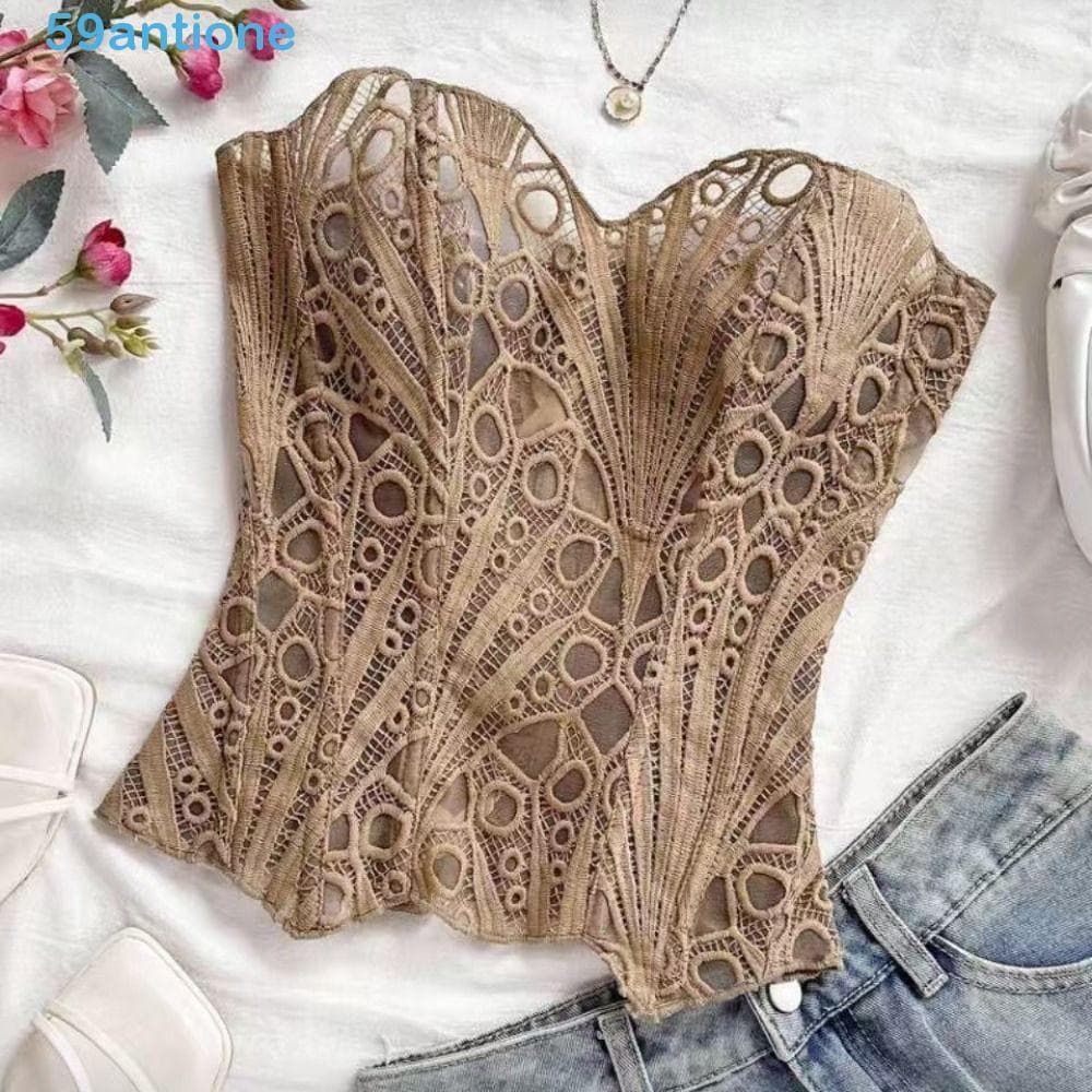 ANTIONE Lace Fishbone Shapewear , Shapers Slim Fit Roupa Íntima Para Mulheres , Espartilho Sem Mangas Com Cadarço Contro