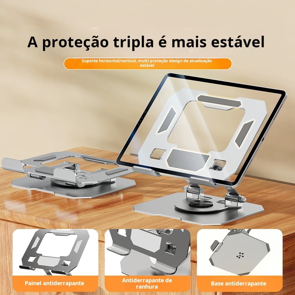 Suporte Metálico de Mesa para Celular e Tablet, Ajustável Dobrável com Rotação 360°