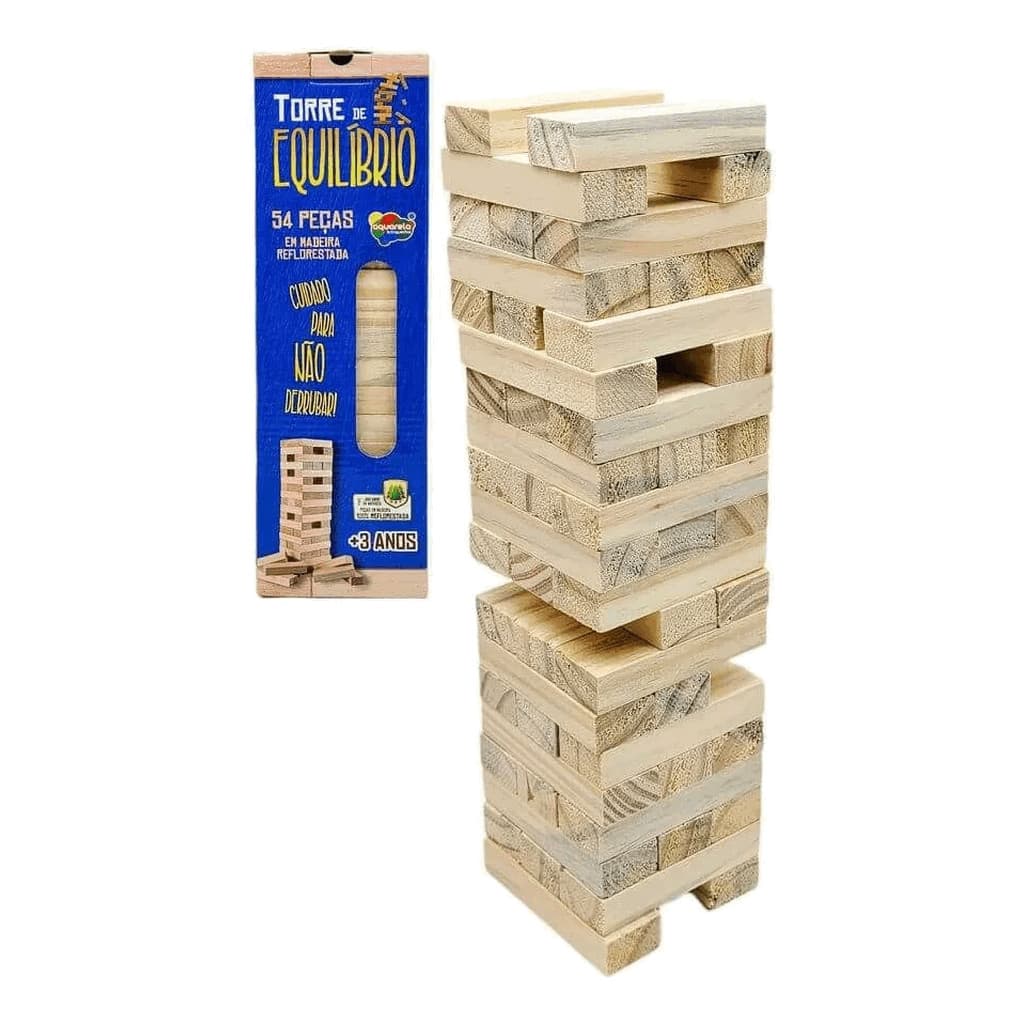 Jogo Torre de Madeira Equilibrio 54 Peças Aquarela