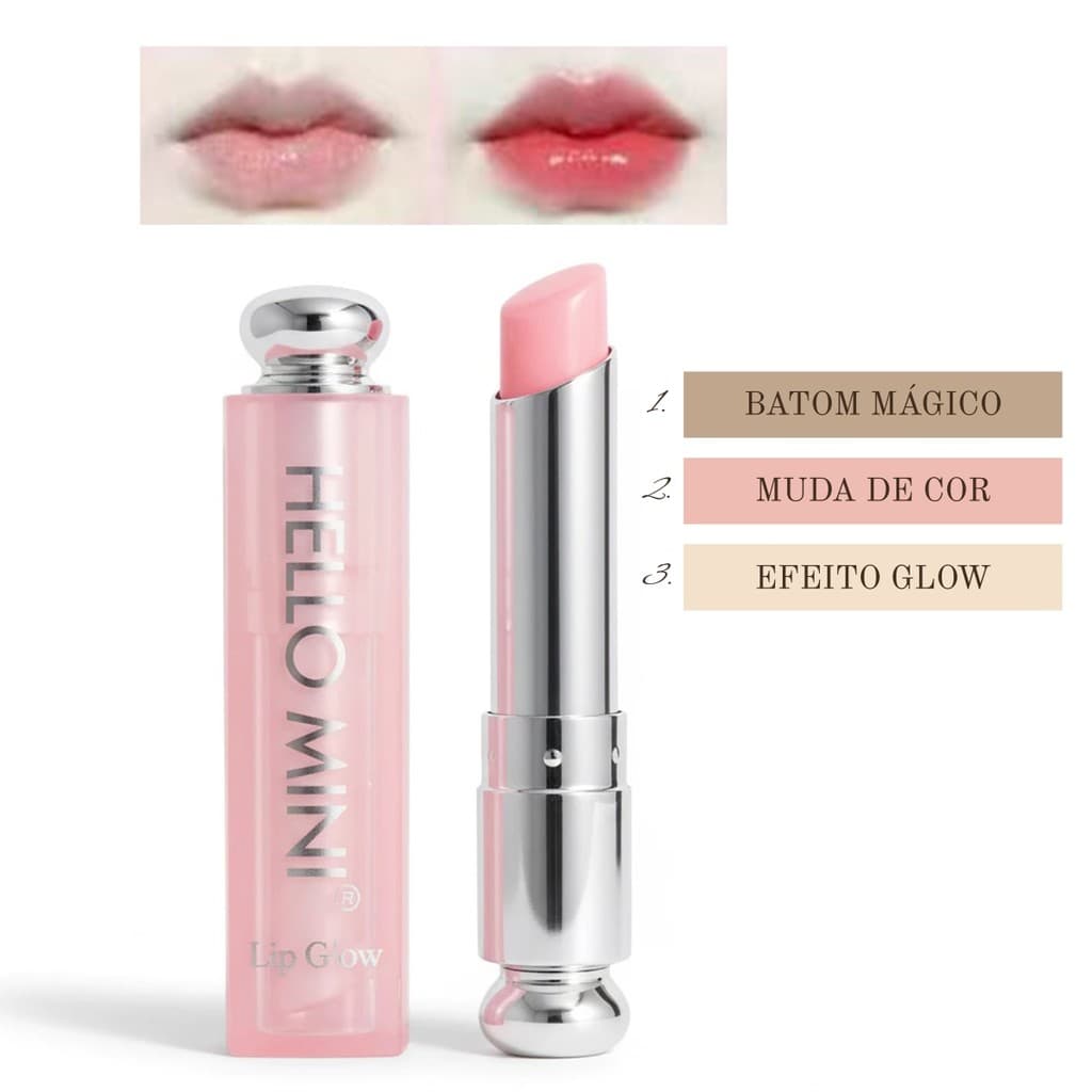 Batom Hidratante Hello Mini Lip Glow - Embalagem Luxo e Cor Rosinha Natural