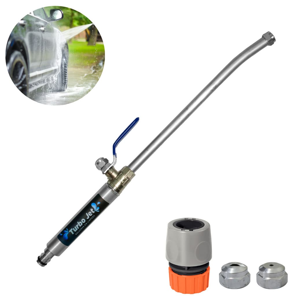 Esguicho Lavadora Alta Pressão Turbojet P/ Mangueira Jardim 1/2" Bicos Leque e Jato Lava Calçada Carro + Engate Rápido