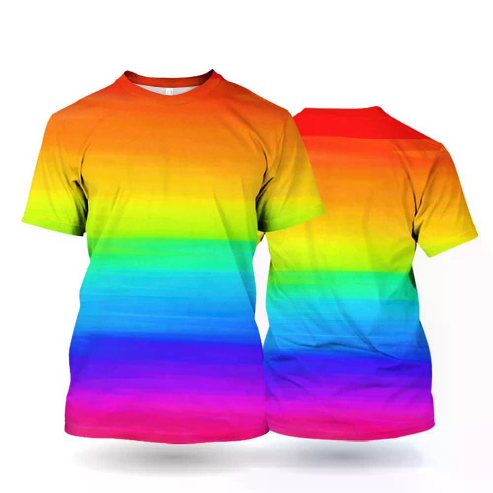 Camiseta Arco-Íris Unissex De Manga Curta , Estampada De Carnaval 2025 , Padrão Vermelho E Amarelo , Roupas Masculinas D
