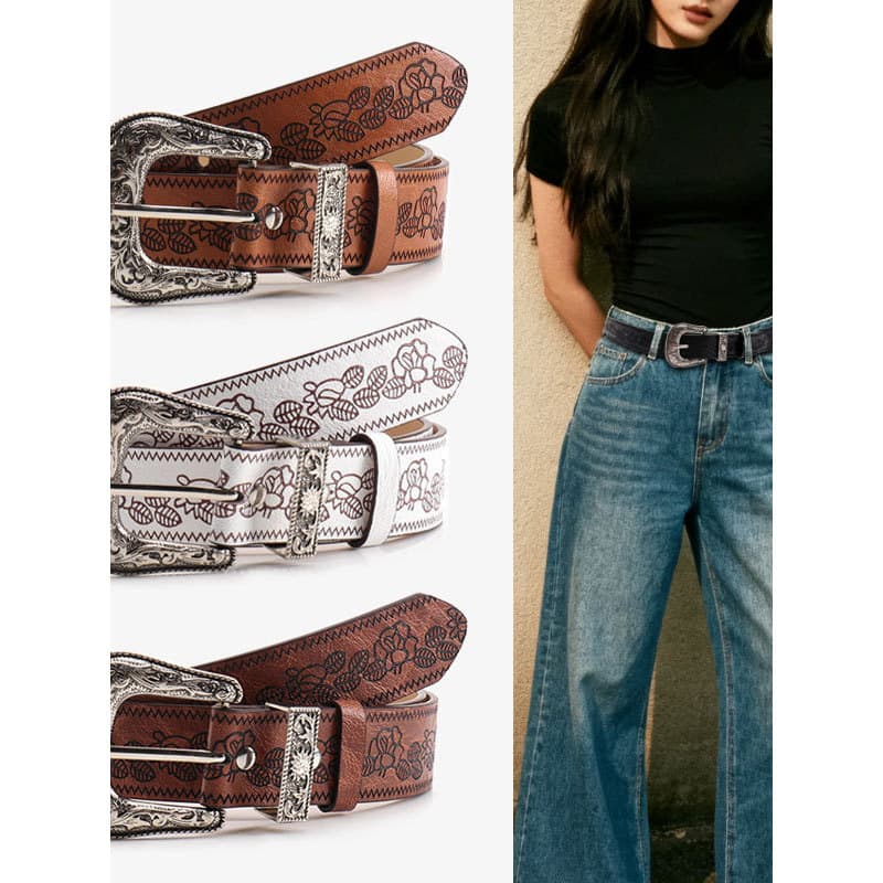 Europeu americano Retro em relevo boêmio largo marrom cinto feminino cinza claro Jeans cinto decorativo