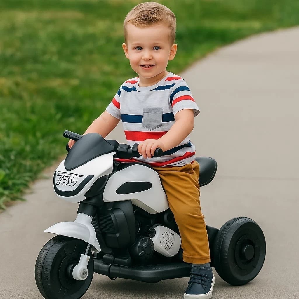 Moto Elétrica Infantil 6V Branca Mini Motoca Bateria Recarregável Passeio Criança