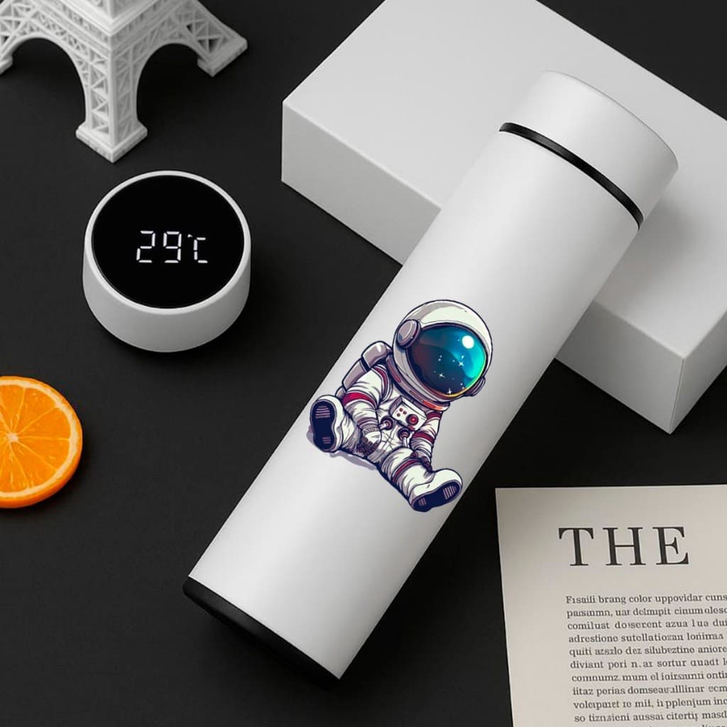 Garrafa Térmica Inox Astronauta 500Ml Com Termometro Led Digital Desenho Infantil