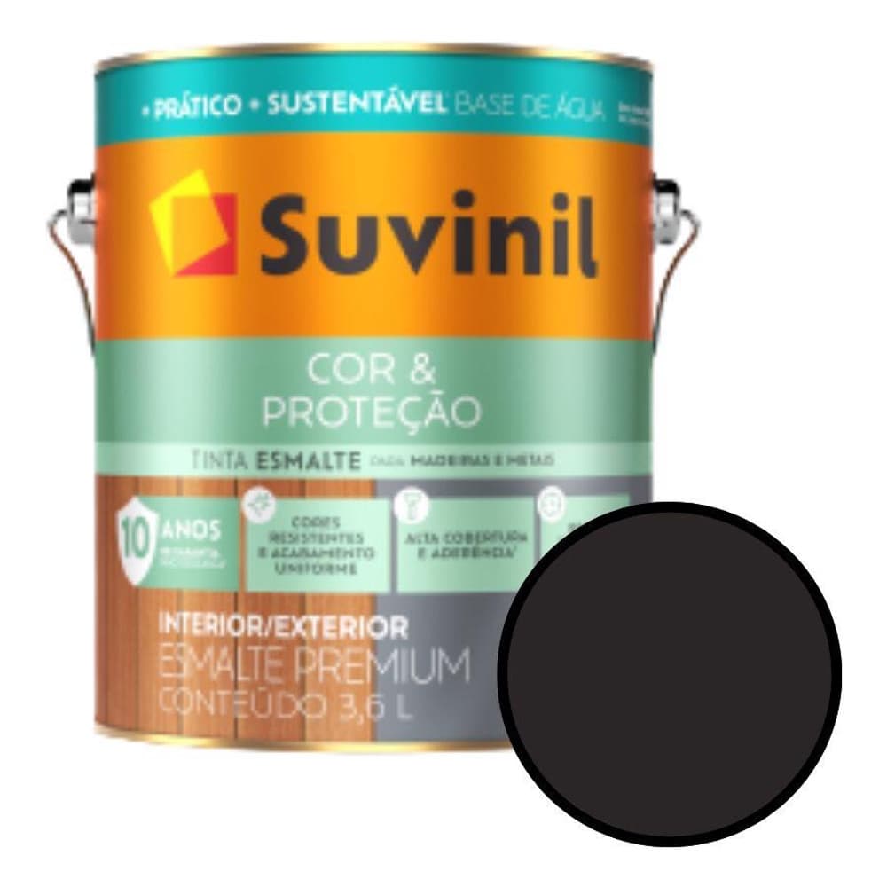 ESMALTE COR&PROT + PRATICO BASE AGUA ACETINADO PRETO 3,6L