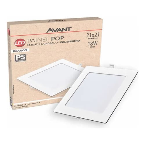 Plafon Pop Led Quadrado Embutir Avant 18w Brancofrio 21x21cm 127/220v Branco