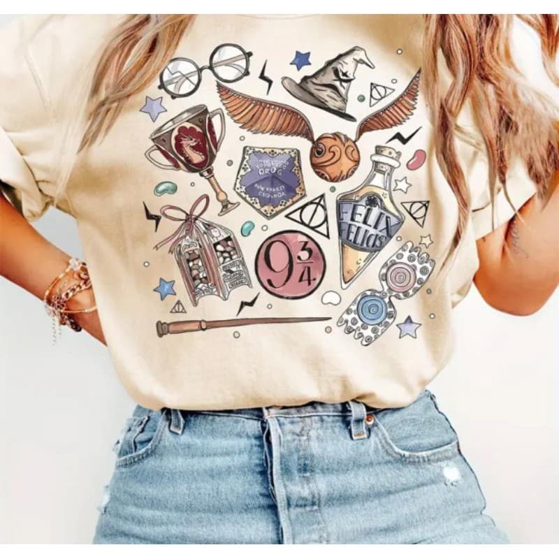 Camiseta Relíquias da Morte Harry Potter Camisa Símbolos Harry Potter Capa Varinha