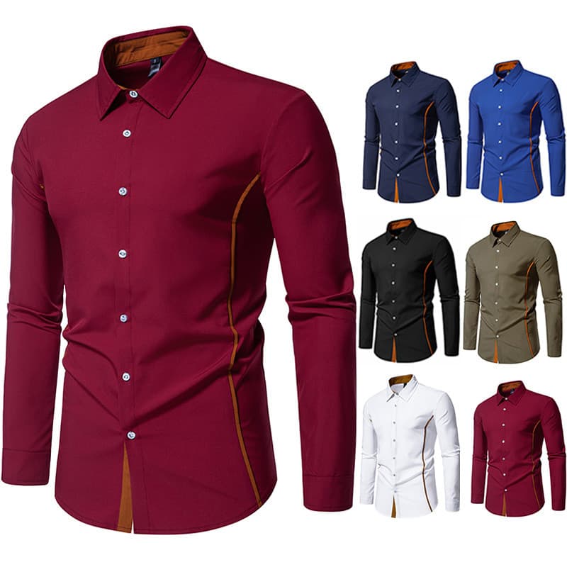 Comércio exterior transfronteiriço 2025 nova cor contrastante masculina gola triangular camisa de manga comprida camisa