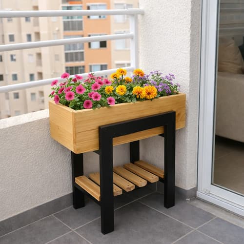 Mini Horta com Suporte em Madeira Floreira Compacta para Varanda, Cozinha e Espaços Pequenos