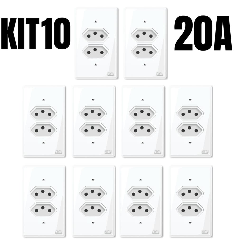 Kit 10 tomadas duplas 20 amperes conjunto 4x2 tomada dupla 20a