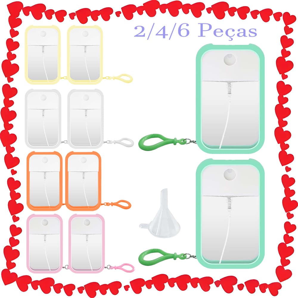 2/4/6 Peças frasco de spray fino de plástico portátil para perfume, recarregáveis, frascos vazios de viagem com gancho