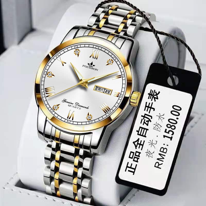 Novo relógio de moda negócios luminoso duplo calendário quartzo relógio de aço inoxidável à prova dwaterproof água mascu