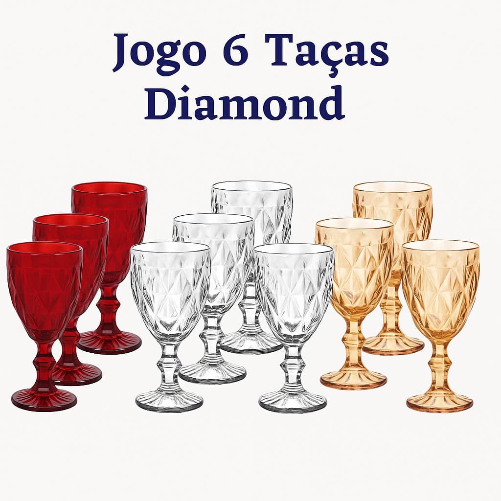 Conjunto 6 Taças de Vinho 340ml Vidro Vermelho – Taças Elegantes para Bebidas e Jantares