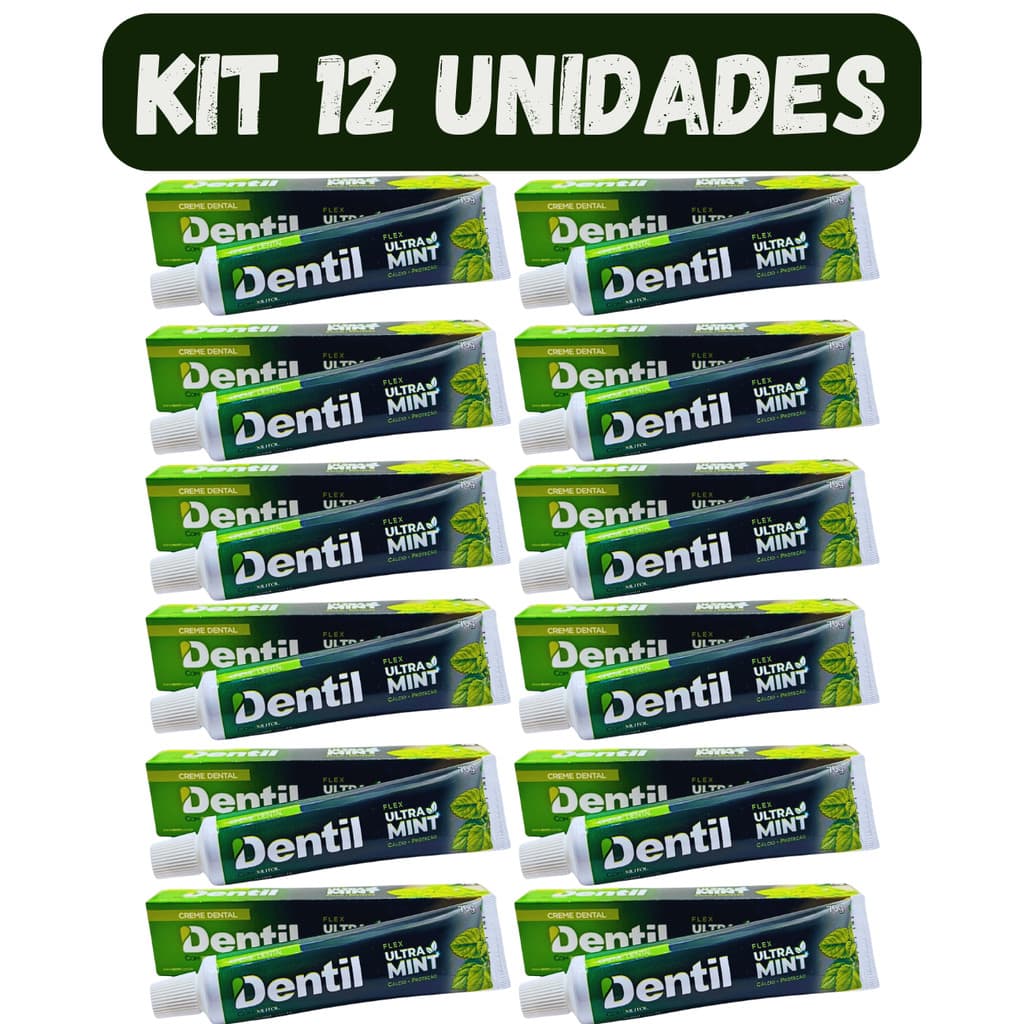 Kit 12 Creme Dental Dentil Ultra Mint Menta Refrescante Sem Flúor  Com Xilitol 70G