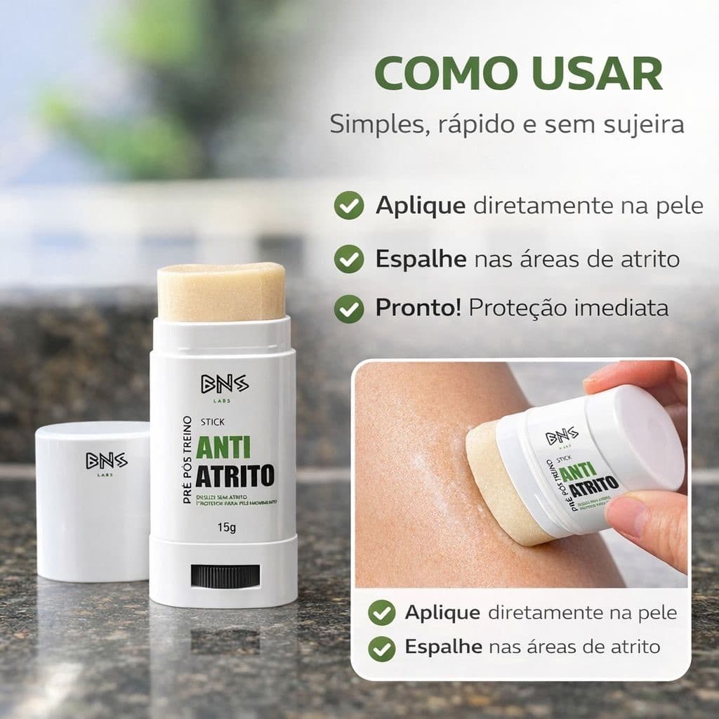 Chega de Assadura Entre Pernas Stick Anti Atrito 15g Evita Dor ao Andar Corrida Academia  Ciclismo