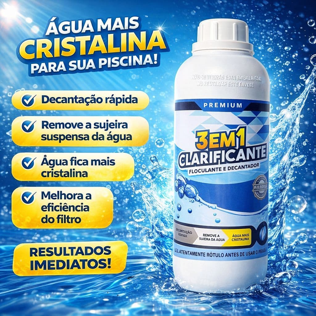 Clarificante 3x1 De Piscina 1L Tratamento Agua Transparente Clareador de piscinas Formula super concentrada clarificante