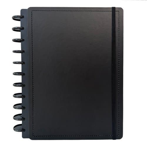 Caderno Inteligente Disco Médio 60 Folhas Reposicionáveis Capa Dura Preto Elástico Disko organização