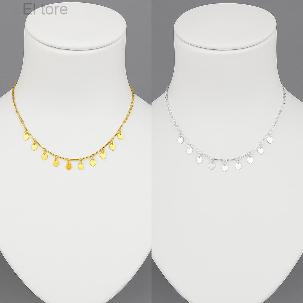 (V)Colar Feminino Corações Soltinhos 35cm com Extensor - Dourado ou Prateado40J8