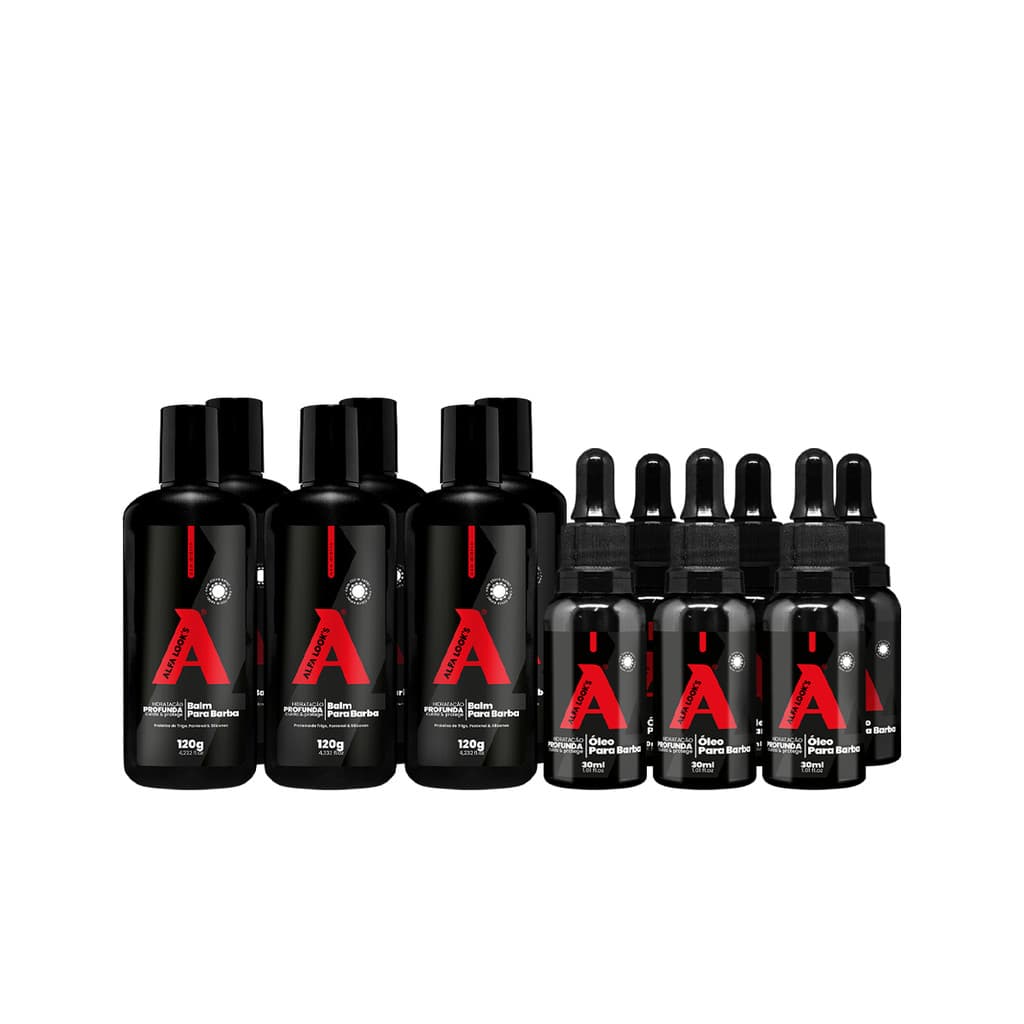 KIT BARBA ALFA LOOK’S - 6 ÓLEO PARA BARBA + 6 BALM - COMBO PARA REVENDA BARBEARIA