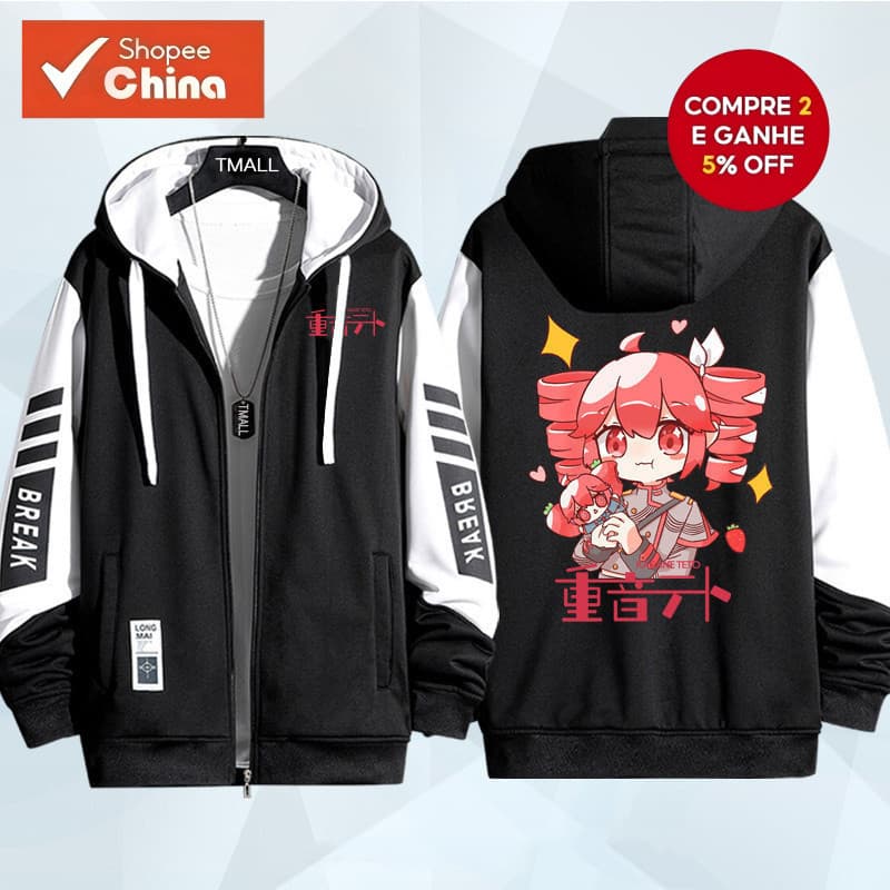 Kasane Teto Fantasia de Cosplay de Anime Unissex Adulto Moletom Casual Zíper