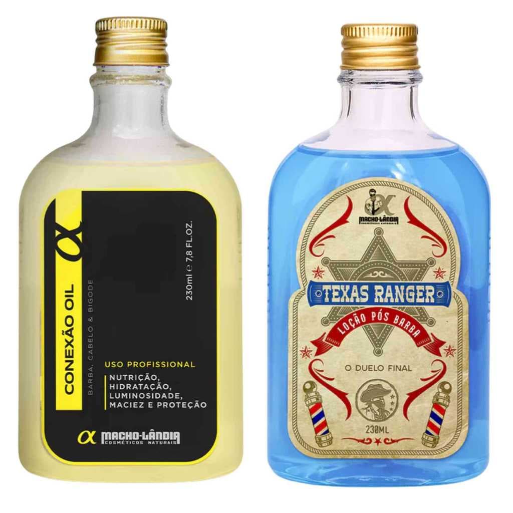 Kit Macho-Lândia Óleo para Barba Conexão Oil 230ml + Pós Barba Texas Ranger 230ml Hidratação Refrescante Masculino