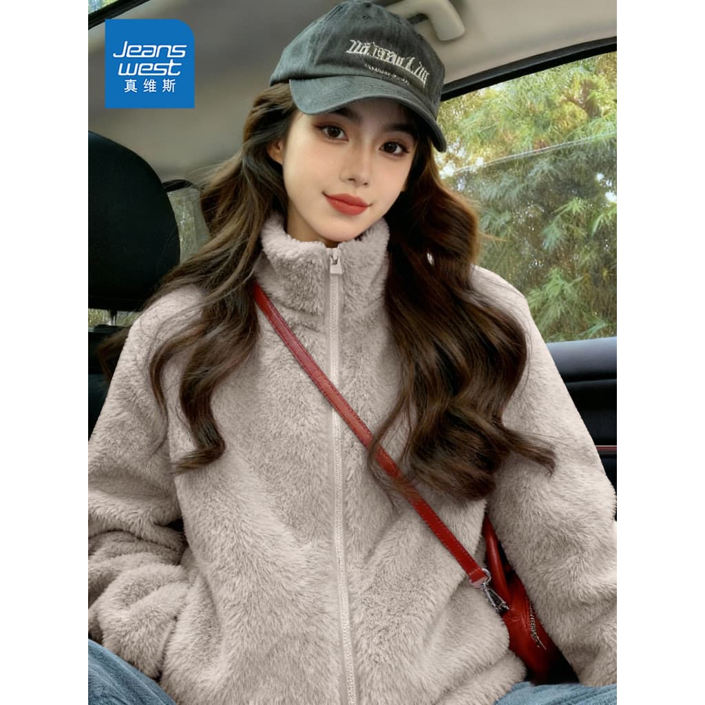 Real Vice cinza Polar velo jaqueta feminina inverno 2025 novo estilo pequeno grosso quente Cardigan topo feminino A