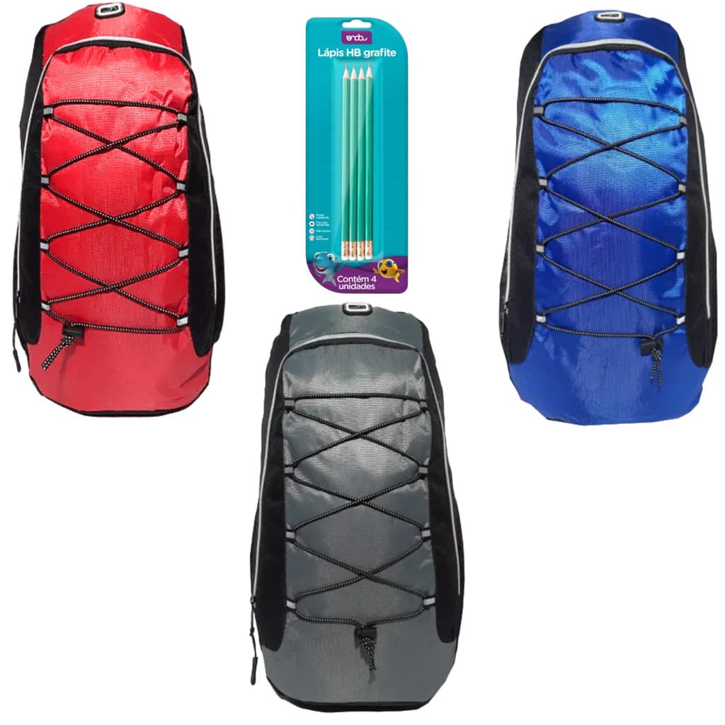 MEP Mochila bolsa Escolar Reforçada Grande Espaçosa Bolsos Laterais Alças Alcochoadas + Kit 4 Lápis Grafite
