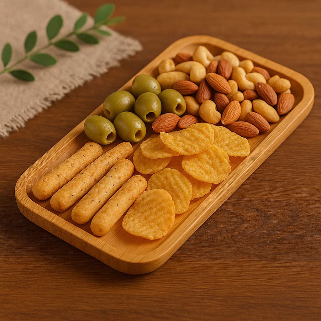 Tábua Petisqueira Bambu Retangular Bandeja Frios Frutas Secas Castanhas Aperitivos Servir Queijos