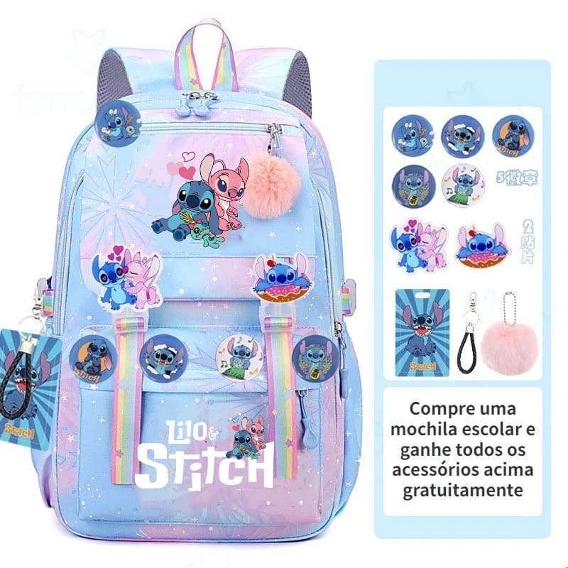Envio 48h-Mochila Impermeável Lilo & Stitch Para Estudantes Do Sexo Feminino Viajando Anime Cosplay Escola Reforçada