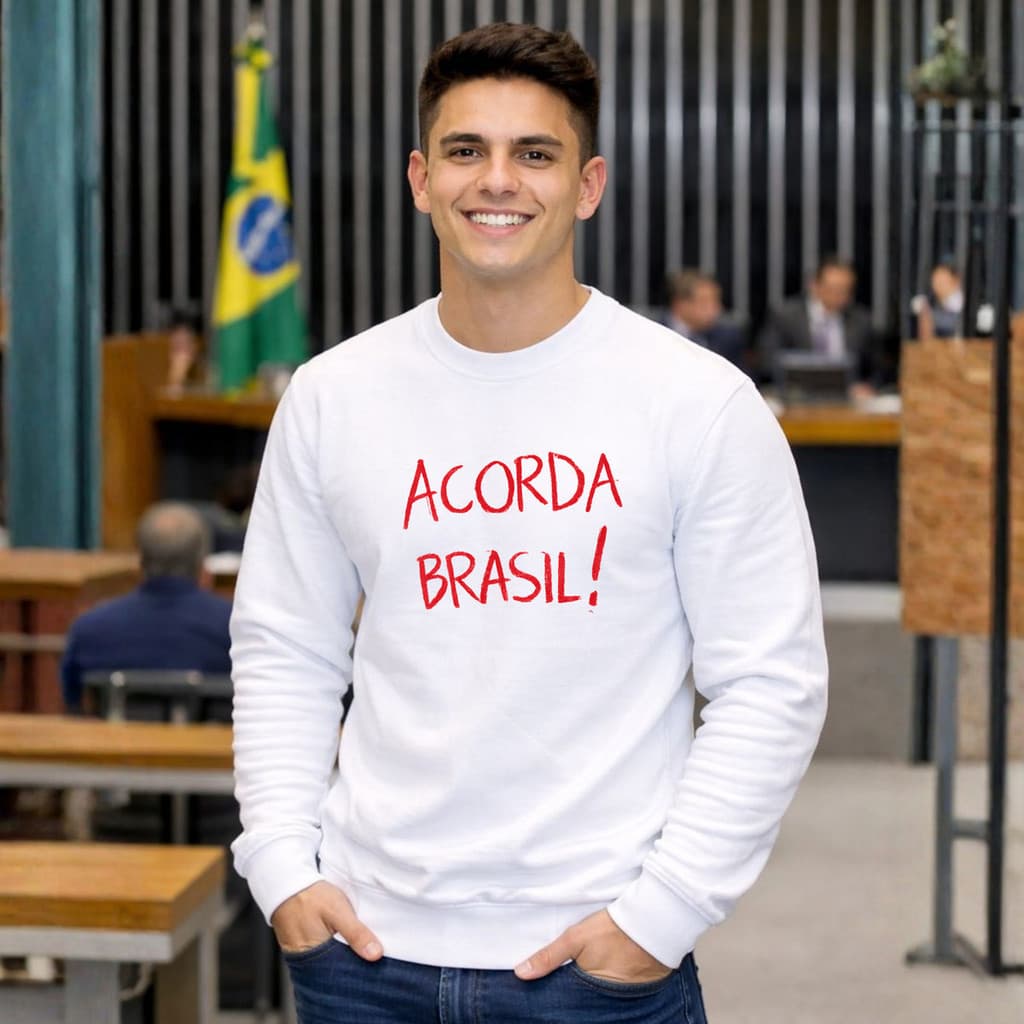 Blusa De Algodão Moletom Gola Redonda Acorda Brasil Nikolas