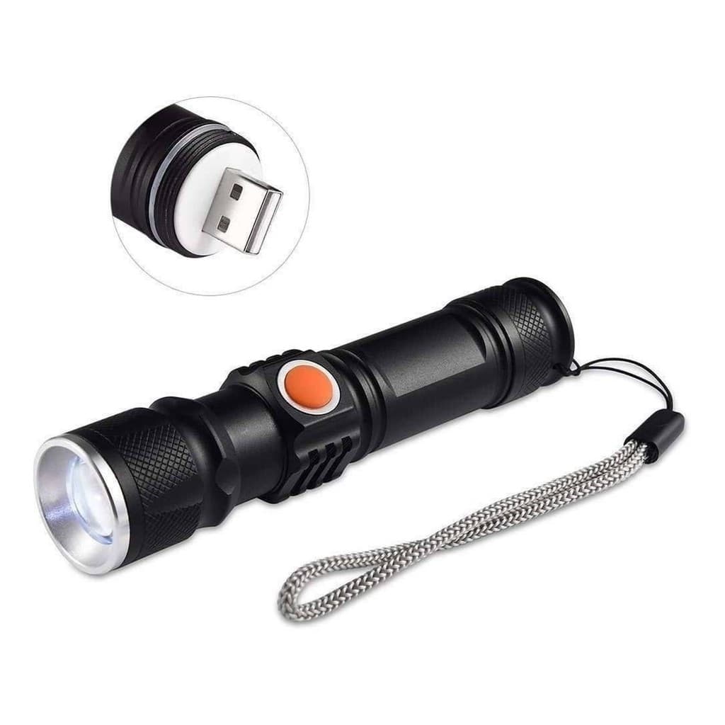 Lanterna Tática com Zoom e Recarga USB - Para Caça, Camping, Pesca e Segurança - 3 Modos de Luz
