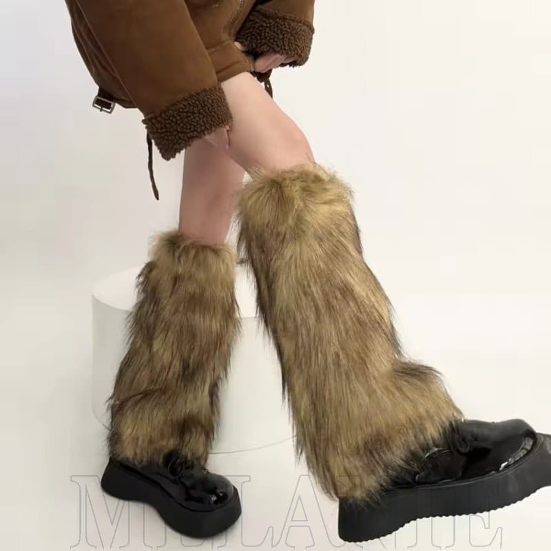 Polainas Femininas De Pele Sintética – Meias Grossas De Pelúcia Estilo Japonês , Vintage , Y2K Capa De Bota Quente Outon