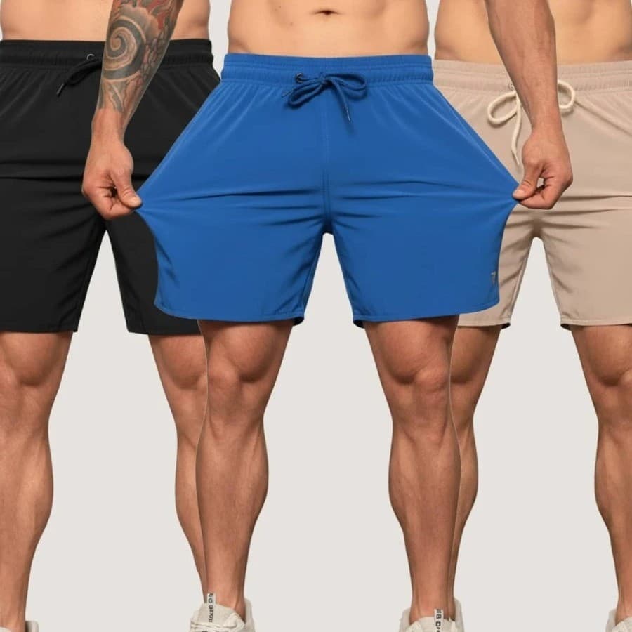 Kit 3 Shorts Elastano Mauricinho Praia Masculina com Lycra Academia Corrida Cross Lisa Básica