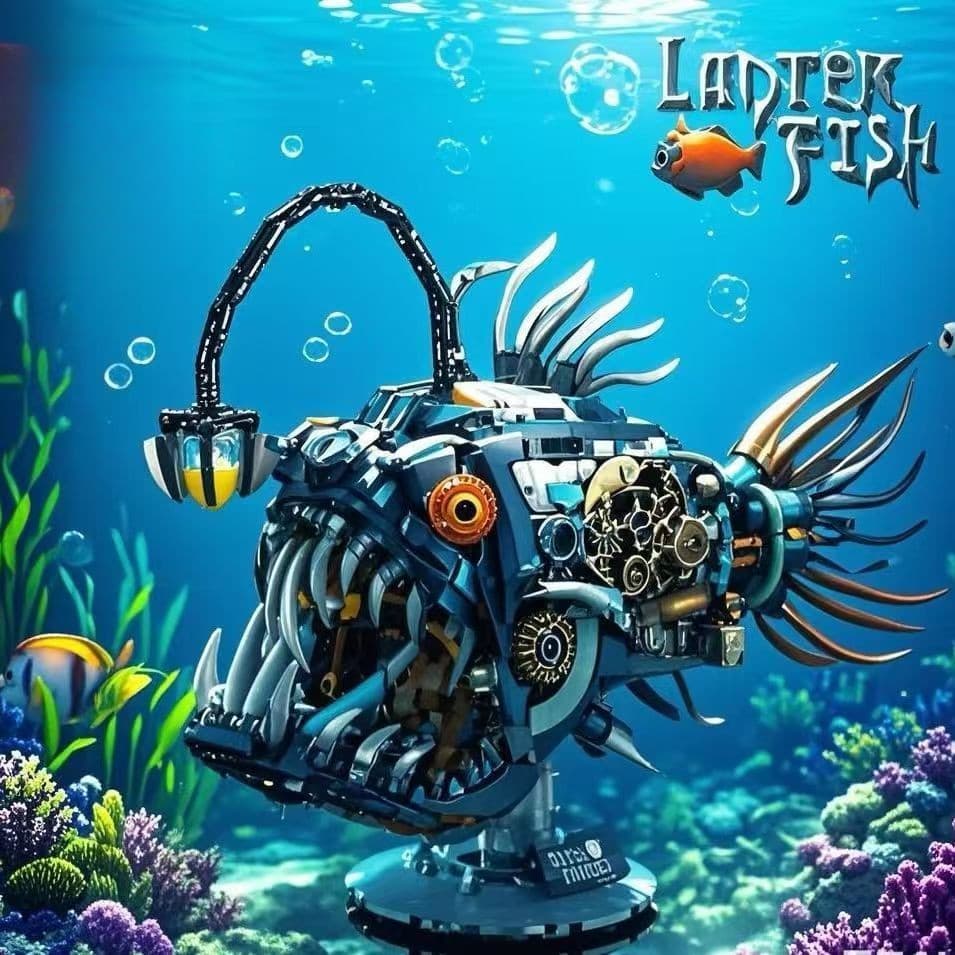 Lanterna mecânica peixe gato mágico cavalo marinho blocos de construção vida marinha montagem modelo móvel ornamentos br