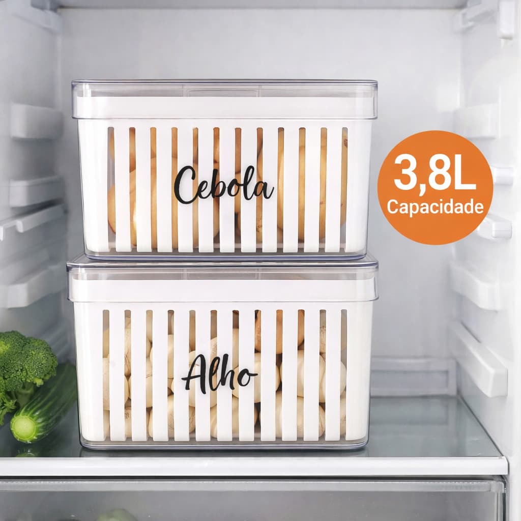 Organizador de Alho ou Cebola 3,8L em Acrílico com Tampa para Geladeira