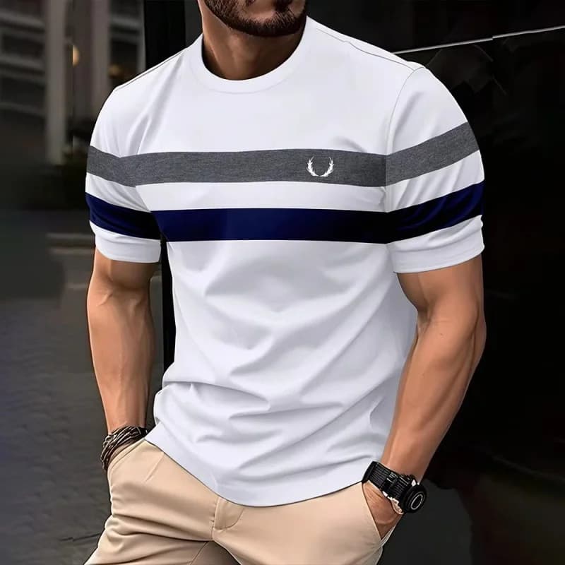 Impressão 3D Listras Coloridas T Camisa Para Homens Cor Bloco Padrão De Manga Curta Camisetas Harajuku Streetwear Topos