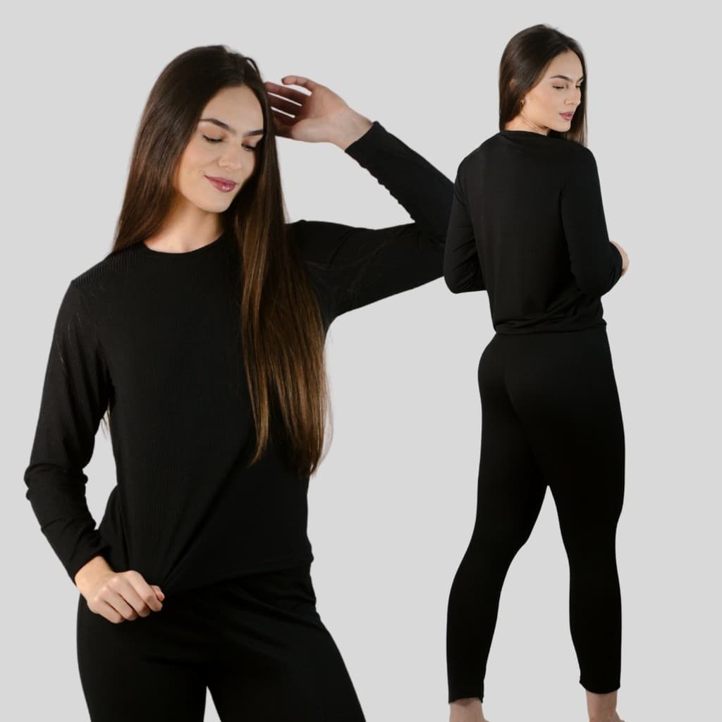 KIT 3 Pijama Longo Feminino  Confortável em Tecido Leve Canelado de Algodão com Escolha de Cor