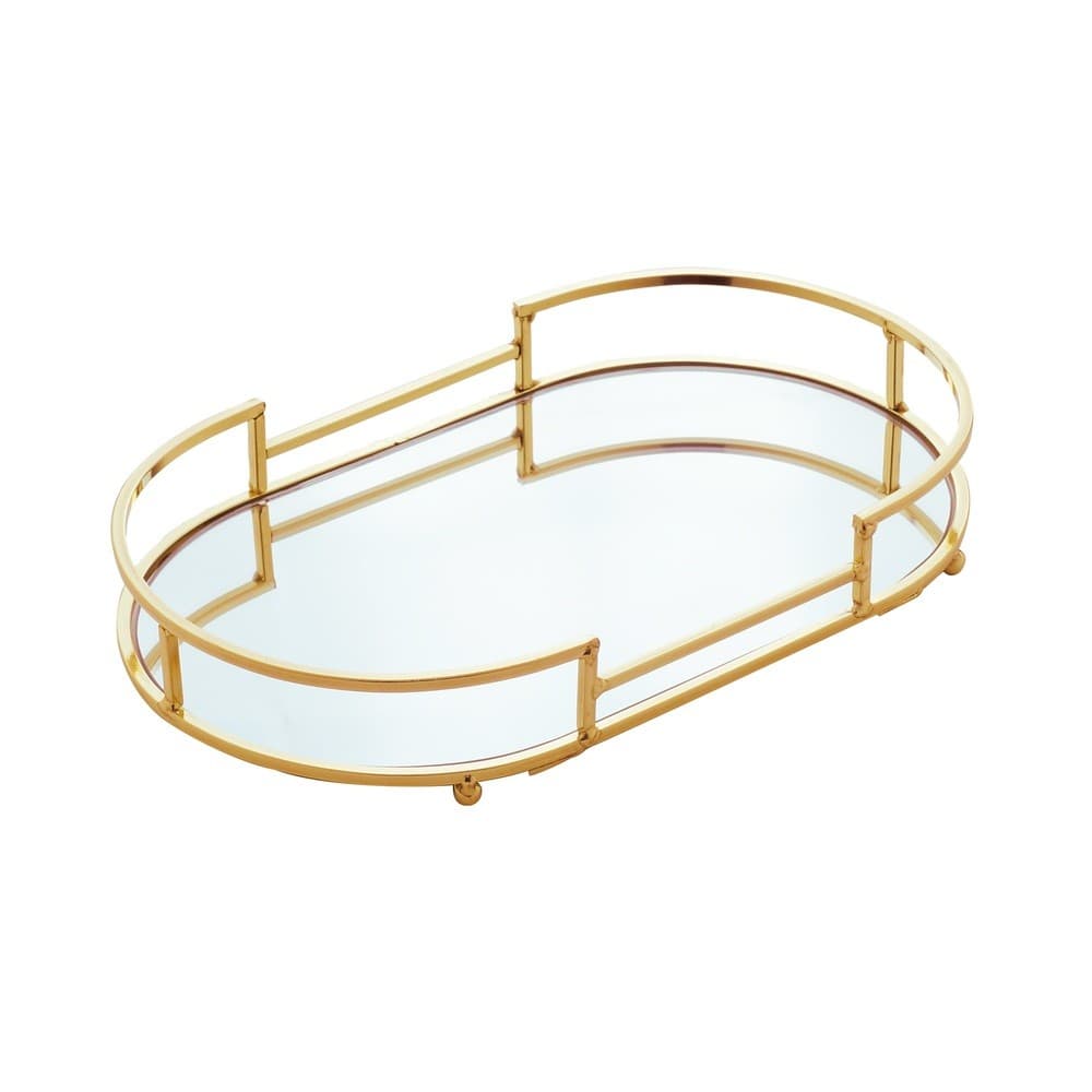 Bandeja Oval Dourada em Metal C/Espelho Royal 26x16cm Wolff