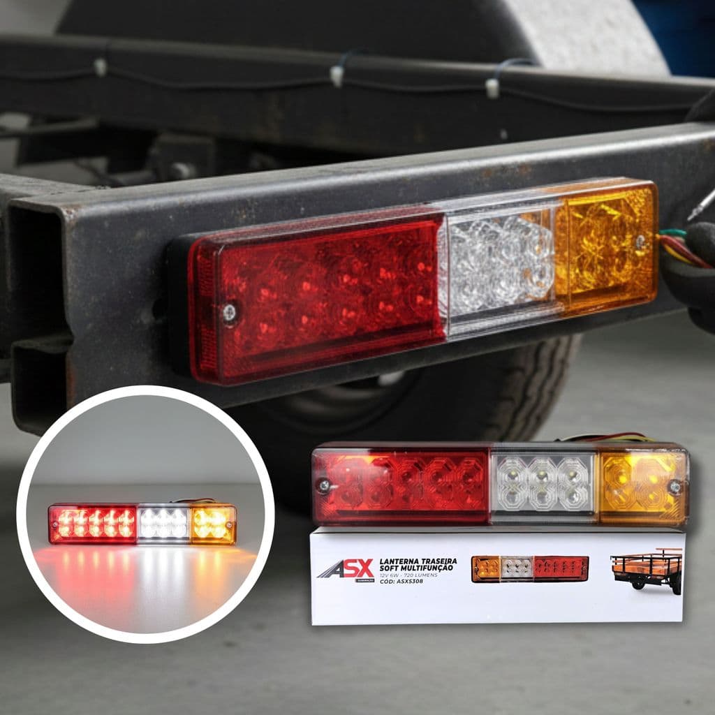 ASX - LANTERNA TRASEIRA REBOQUE CARRETINHAS TRAILERS LED SOFT MULTIFUNÇÃO 10V 80V
